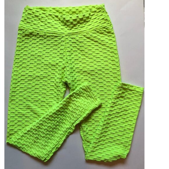 Chartreuse, lemon-lime, waffle knit, Leggings, Size Large, No brand tag. - Picture 1 of 8
